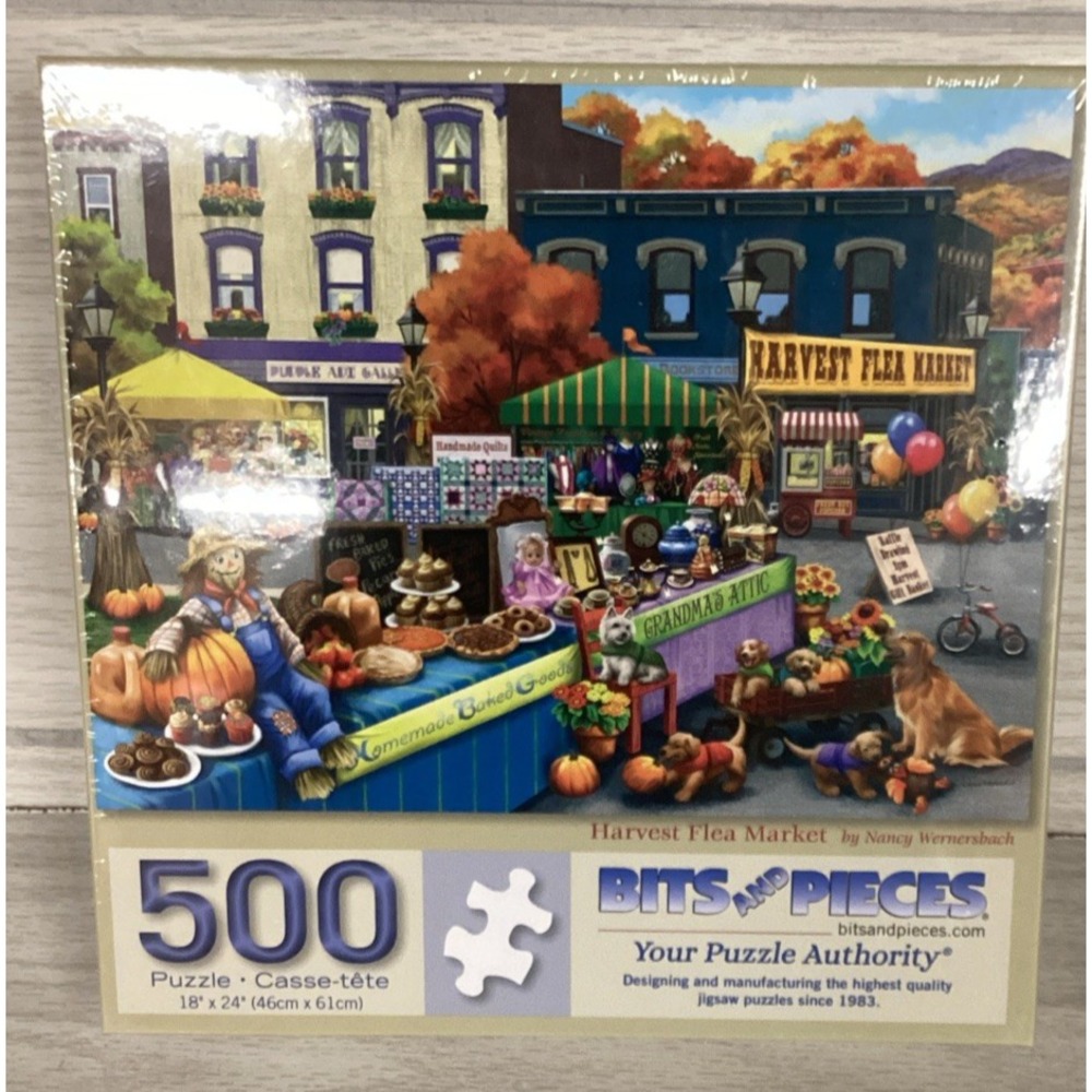 BITS AND PIECES 500pc Puzzle 18"x24" Wernersbach Harvest Flea Mart *Factory Seal